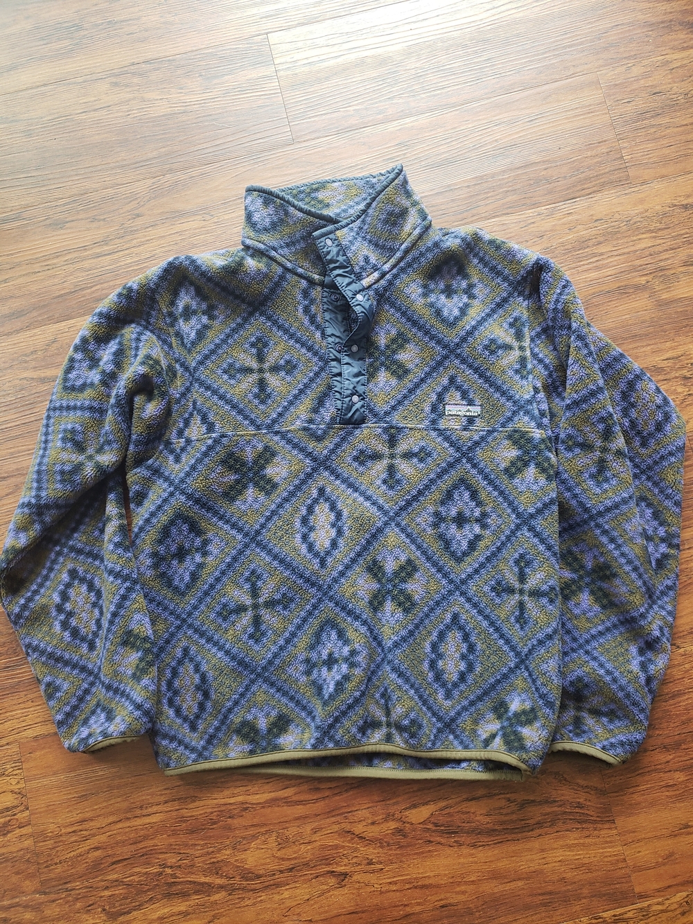 Patagonia Snap-T Fleece Size S Blue Olive Mosaic Aztec Vintage 90s Gorpcore
